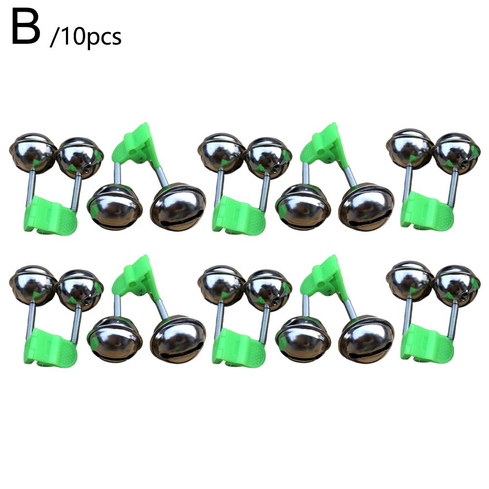 10pcs Fishing Bite Alarms Fishing Rod Bells Tip Clip Bells Ring Green ABS Fishing Accessory Outdoor Pole Fish Bites Indicators
