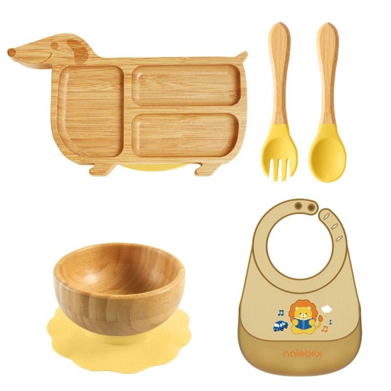 Cartoon Design Baby Fütterteller-Set Kinder Beikostschüssel mit stabilem Saugfuß für frühe Esser