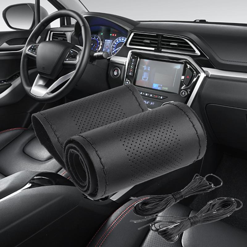 Χειροποίητο Κάλυμμα Τιμονιού από Γνήσιο Δέρμα, Αντιολισθητικό, Άνω Στρώμα από Δέρμα Αγελάδας που Απορροφά τον Ιδρώτα, Καθολικό για Όλες τις Εποχές.