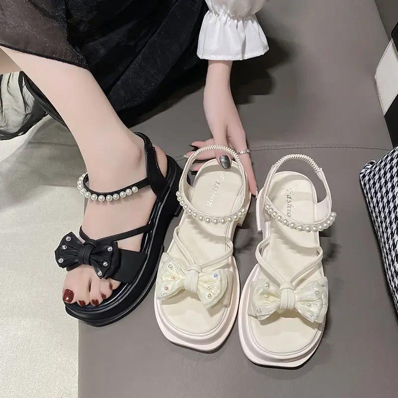 Fashion Ladies Shoes Pearl Roman Style Comfortable and Elegant Vip Women's Sandals Summer 2025 Offers Trend Low Price Luxury Pvc Sandal