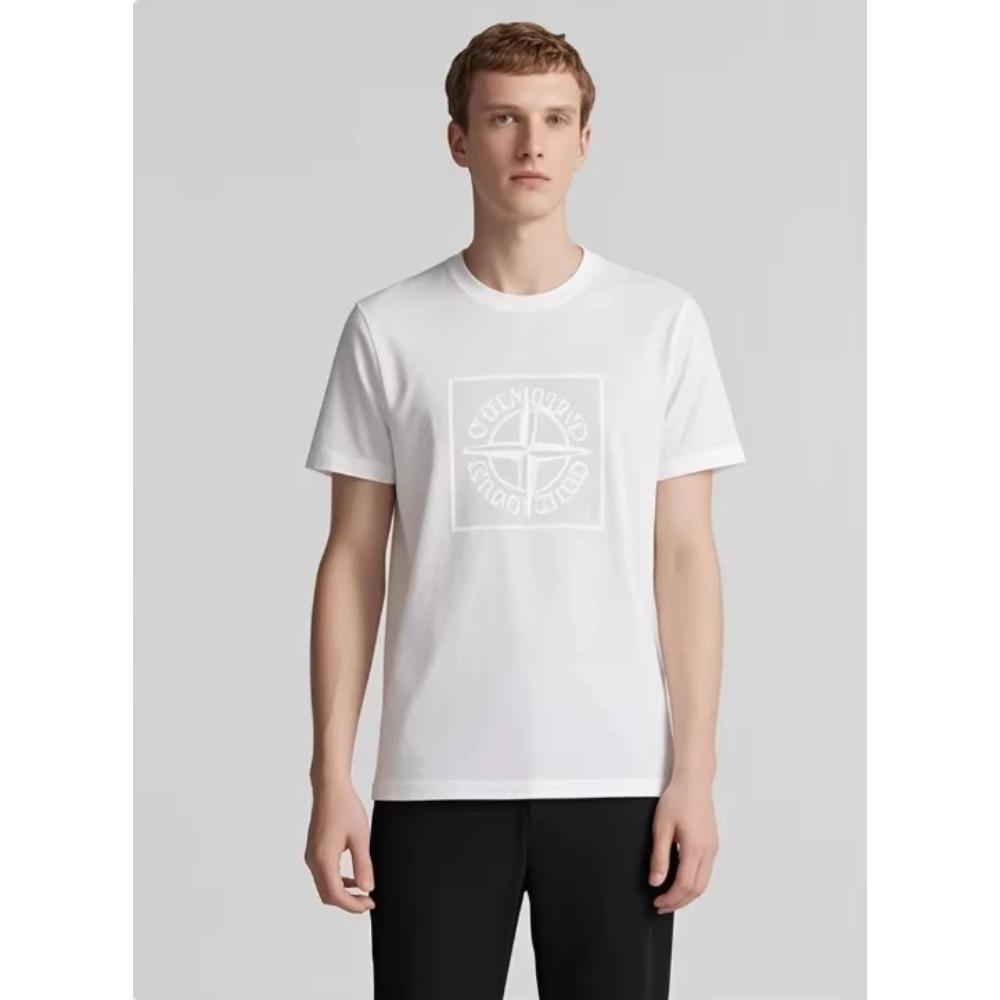 2025 Trend Modemarke Sommer Kurzarm Bedruckt Stein Lateinische Version Lässiges T-Shirt für Paare und Mehrzweck-Oberteile