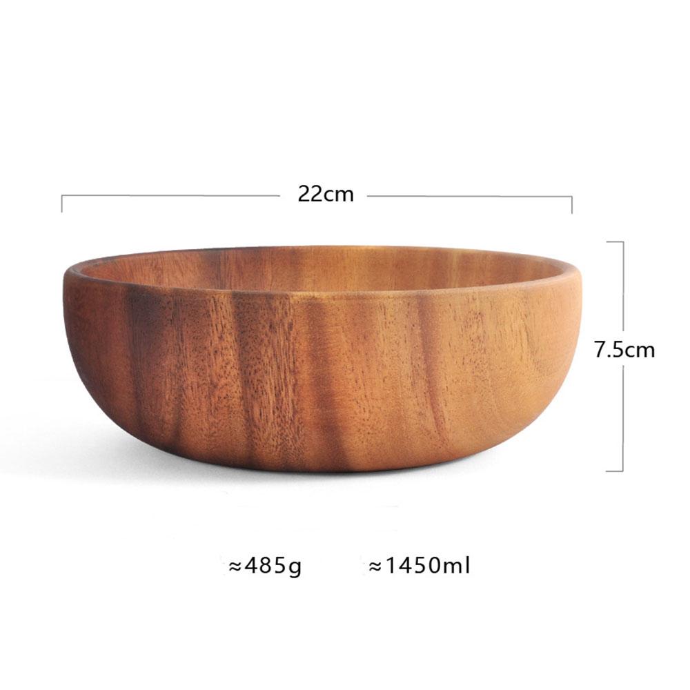 Jaswehome 1Pcs Salad Bowl Natural Acacia Wood Handmade Tableware Salad Grains Dried Fruit Shallow Mouth Bowl