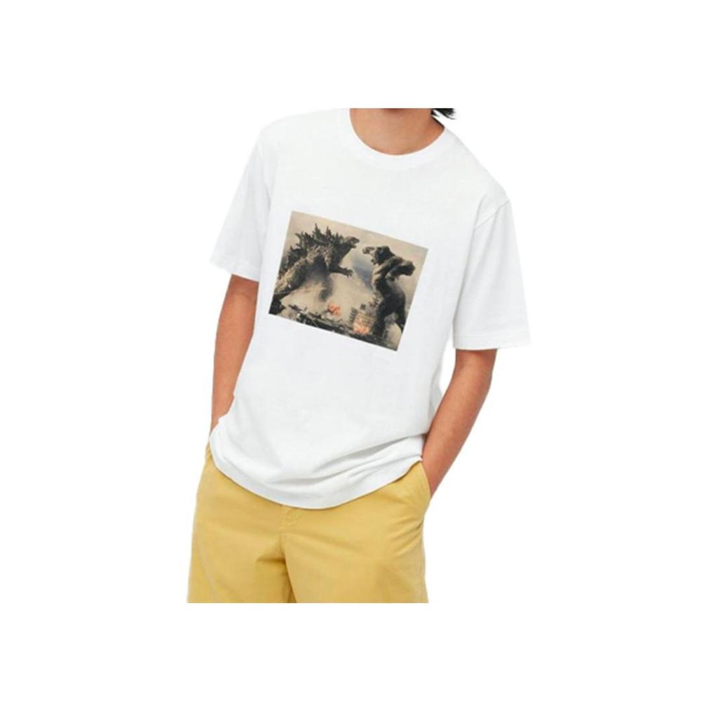 Uniqlo Godzilla Series Cotton Printed Crew Neck T-Shirt Unisex Tops White 435433-00