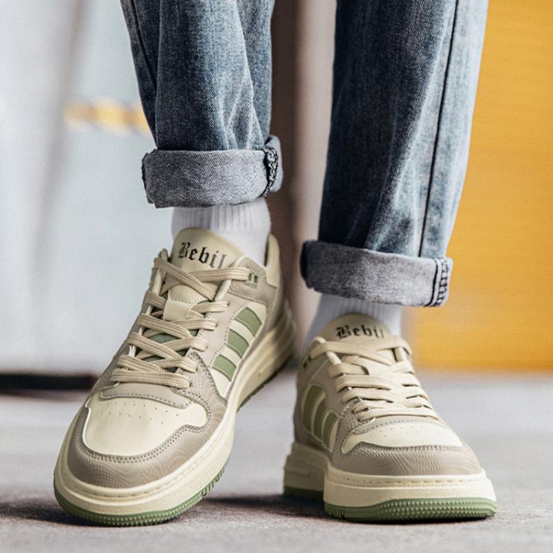 Primavara si vara Pantofi sport in stil Hong Kong pentru barbati cu platforma din piele Pantofi albi casual