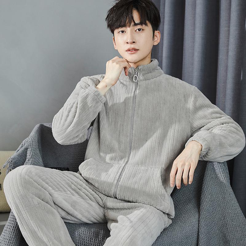 Men's Winter Coral Fleece Pajamas - Thickened Flannel, Outdoor-Friendly, One-Piece.
