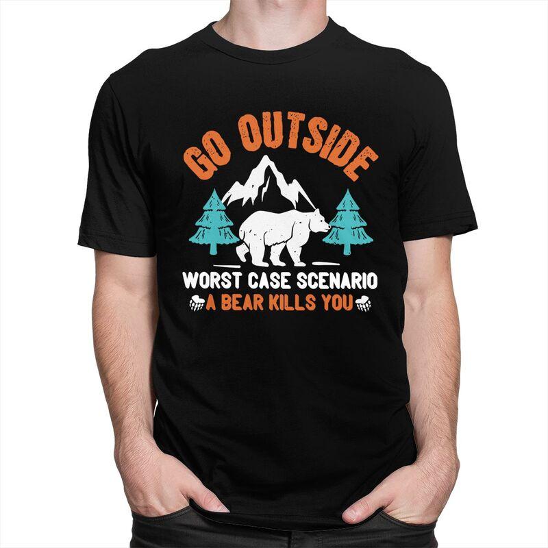 Custom Go Outside Worst Case Scenario A Bear Kills You Tshirt for Men Short Sleeves Casual T Shirt Loose Fit 100 Cotton Tee