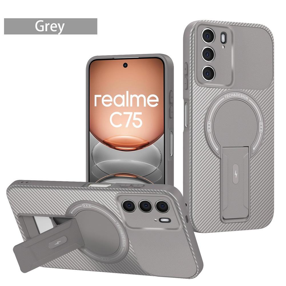 Carbon Fiber Invisible Stand Holder Built-in Magnetic Ring Case for Realme C75 Realme 14 5G Camera Protection Cover