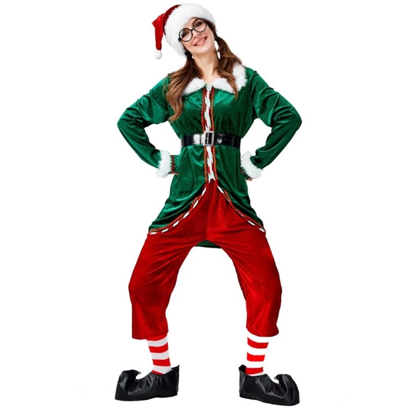 Children Elf Costumes, Kid/Adult Santa Helper Christmas Elf Outfit Including Elf Hat, Shoes, Socks, Shirt, Pants, Belt M