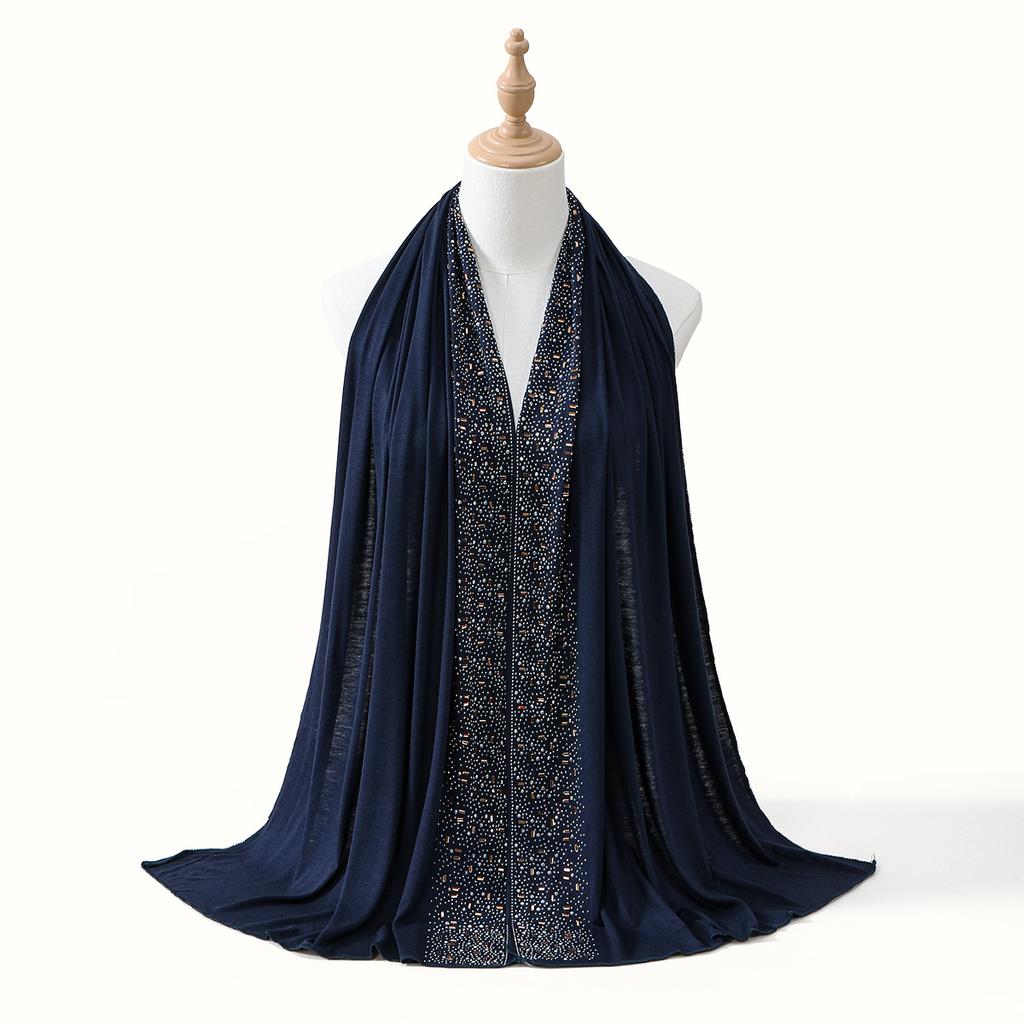Ramadan Muslim Shimmer Rhinestone Jersey Cotton Hijab Scarf For Women Solid Headscarf Shawl Wrap With Diamonds Turban Bandana