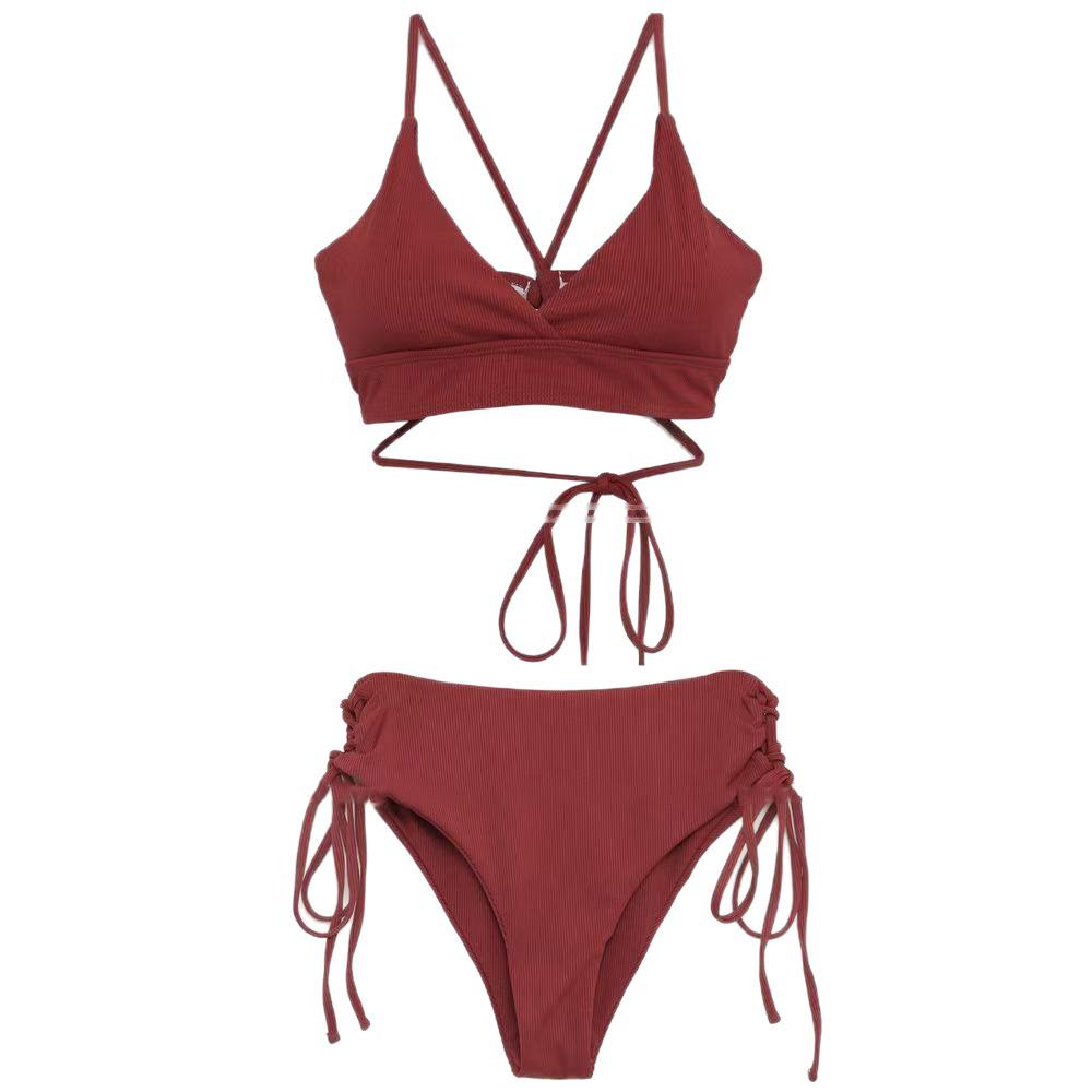 High-Waisted Lace-Up Bikini: Women's Sexy Slimming Two-Piece Swimsuit for Beach Vacation