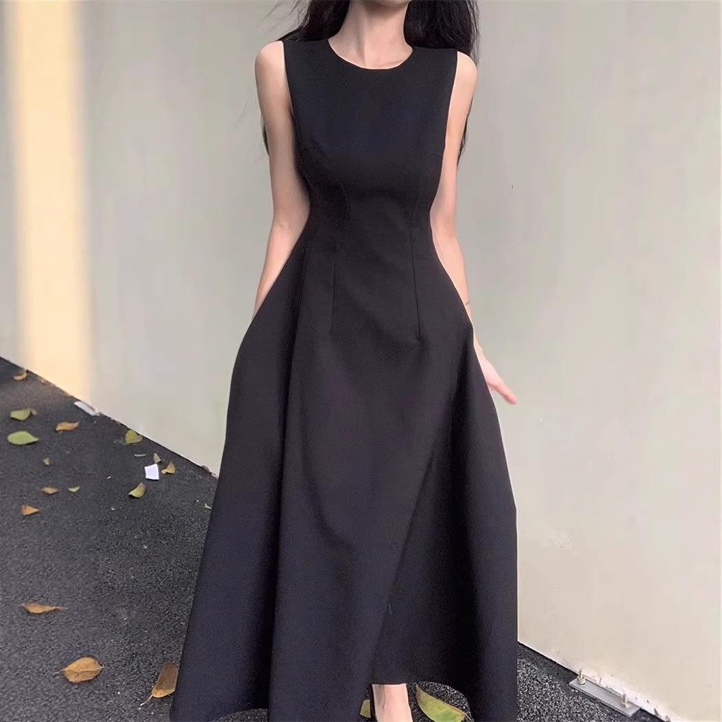 Elegant Sleeveless French Style Green Dress for Girls, Summer 2026 L чёрный