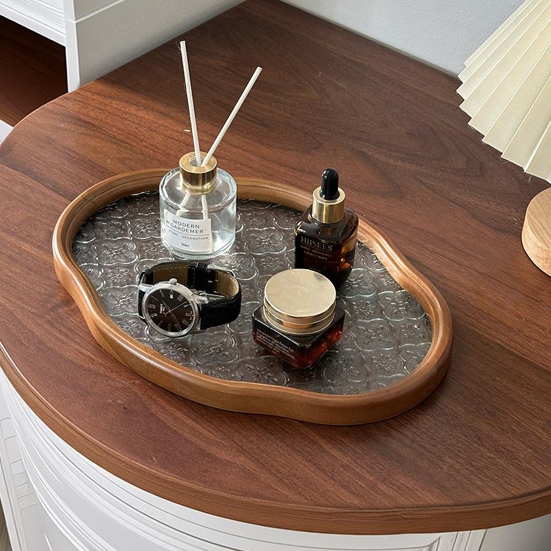 Retro Storage Tray Glass Coffe Tea Cup Perfume Trays Snack Nuts Sweets Food Plate Home Storage Organization Decorative Tray