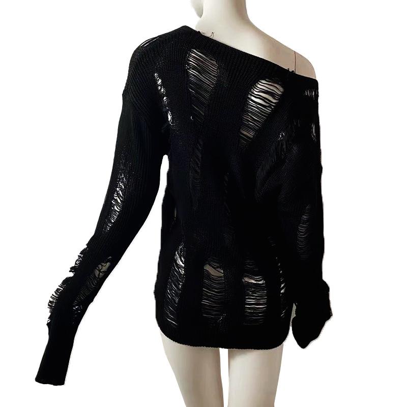 Black Hole Hollow Sweater Irregular Design Long Pullover Loose Casual Women's Punk Top American Spicy Girl Streetwear