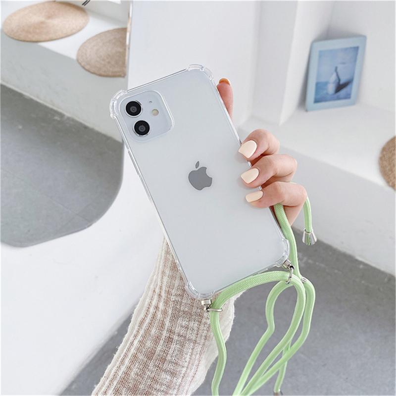 Necklace Lanyard Strap Chain Phone Case For iPhone 16 15 14 13 Pro Max 12 11 XS X XR Mini 7 8 Plus Transparent Soft Rope Cover