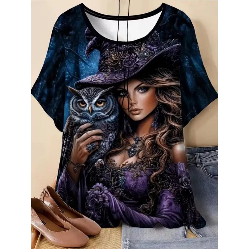Women's T-shirt 3D Pattern Printed Casual Short Sleeved Cartoon Girl Image Print O-Neck Top Fashionable Street Women's Clothing