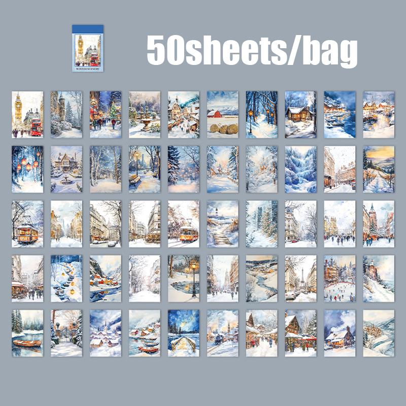 

Mr. Paper Winter Scenery Sticker Book 50 sheets/pack Romantic Paris Outdoor Pink Snow Scenery Stickers Family Handbooks DIY Gift