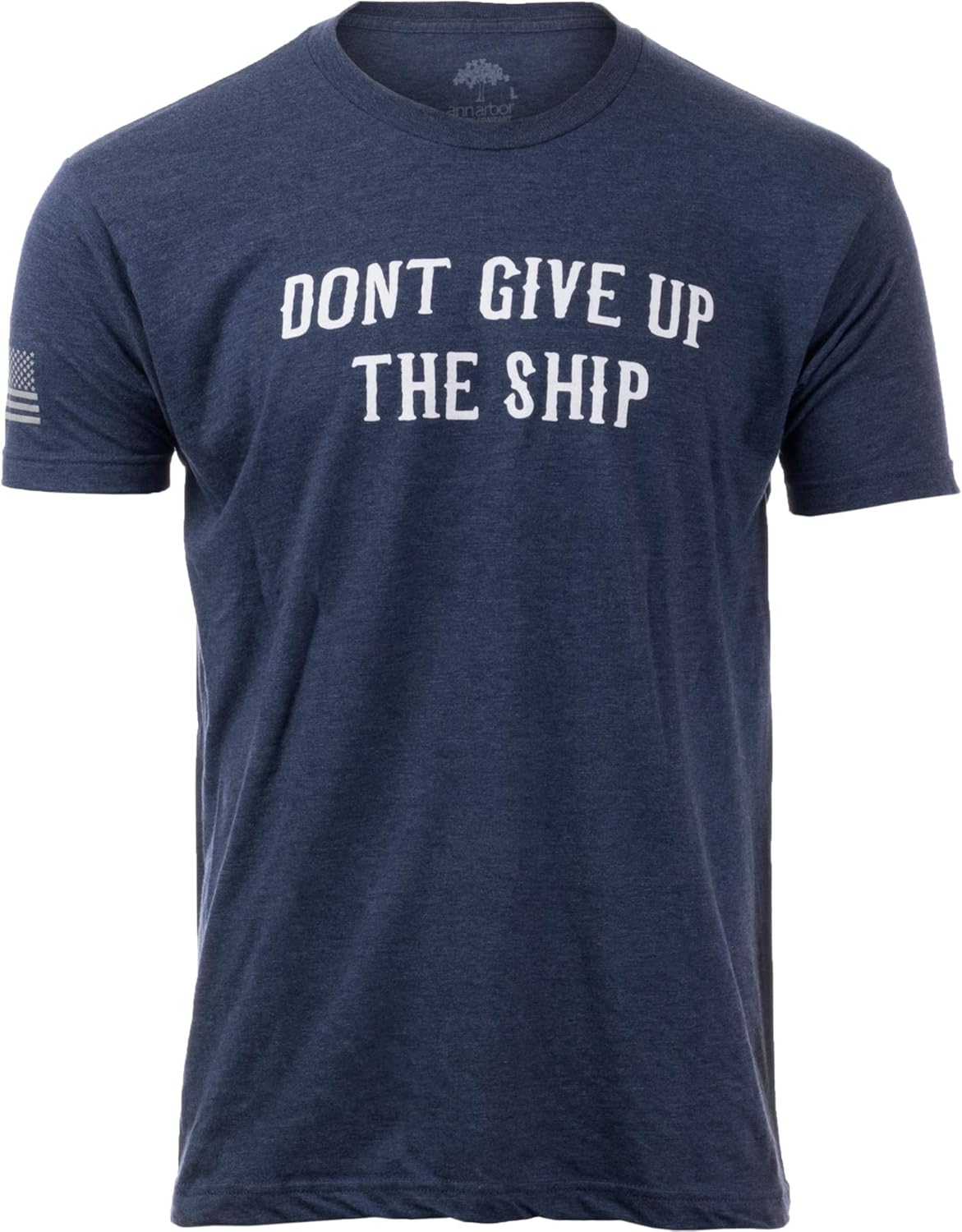 

Don t Give Up The Ship & U.S. Sleeve Flag | Naval Veteran Sailor Style Navy Blue Graphic T-Shirt 5XL різнокольоровий