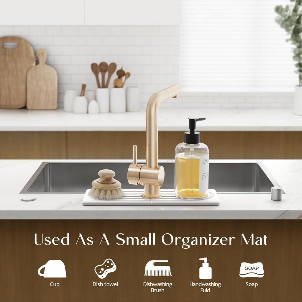 Faucet Mat for Kitchen Sink  Long Diatomite Fast Drying Stone Sink Tray, Super Absorbent, Faucet Splash Guard for Bathroom Counter