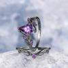 2pcs Set Retro Gothic Irregular Rhombus Branches Cross Gun Black Purple Crystal Couple Rings for Women Jewelry Accessories Gifts
