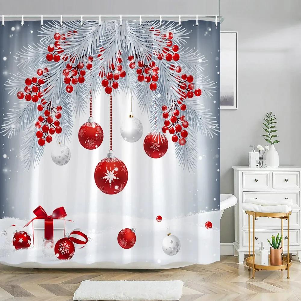 Xmas Decorative Shower Curtains Fireplace Christmas Tree Winter New Year Gift Bathroom Decor Fabric Bath Curtian Hanging