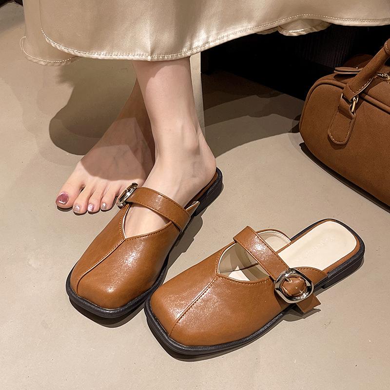 Soft-soled bag head half slippers women's outer wear 2025 summer new low-heeled versatile non-slip retro flat-soled Muller shoes