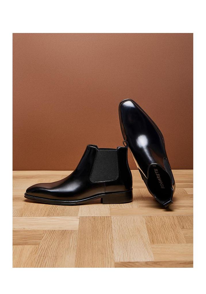 Men's British Style Genuine Cowhide Chelsea Boots - Shiny, Slip-On, Versatile High-Top Leather Footwear for Autumn/Winter