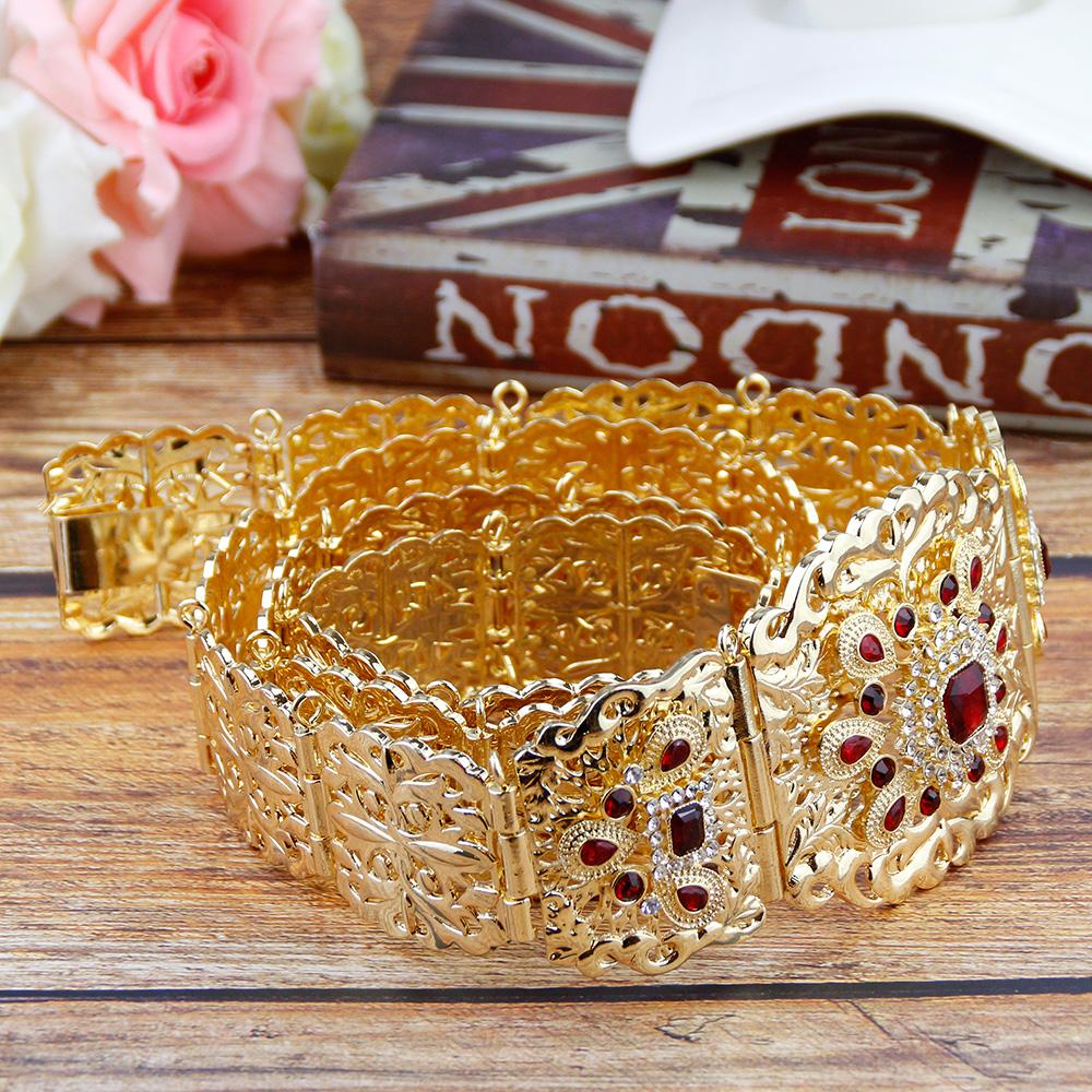 Gold Color Chic Belt Wedding Jewelry For Women Flower Crystal Waist Belt Chain Adjustable Length 2023