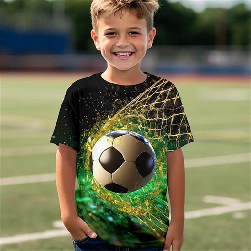 Summer Round Neck Football Pattern 3D Printed Top Fashionable Casual Short Sleeved Children's Boy T-shirts