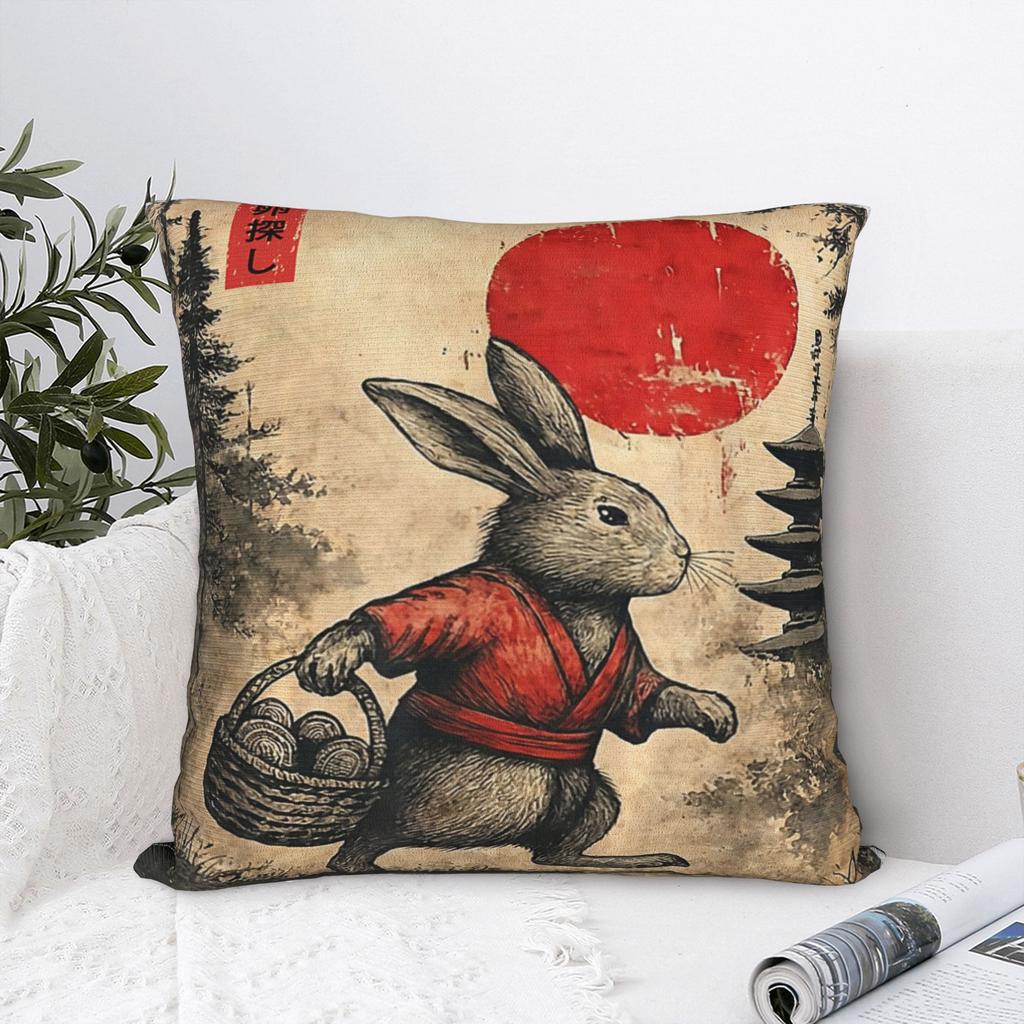 Easter Rabbit Art Japanese Easter Bunny Pillowcases Novelty Pillow Case For Sofa Car Home Decor Print Pillow Cover
