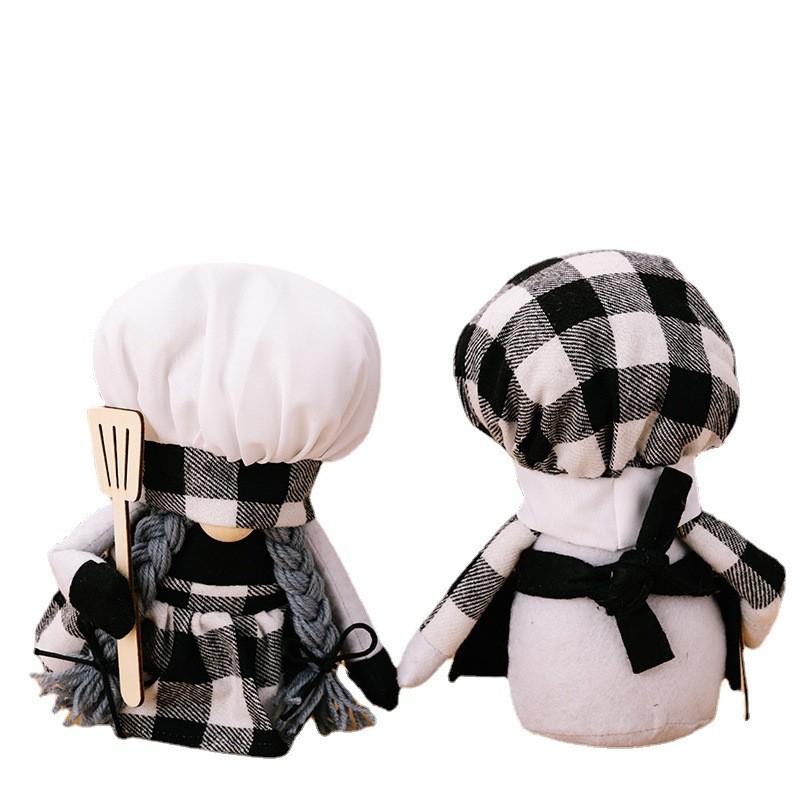 Adorable Chef's Day Black And White Checkered Rudolph Doll Plush Elf Gnome Dcor
