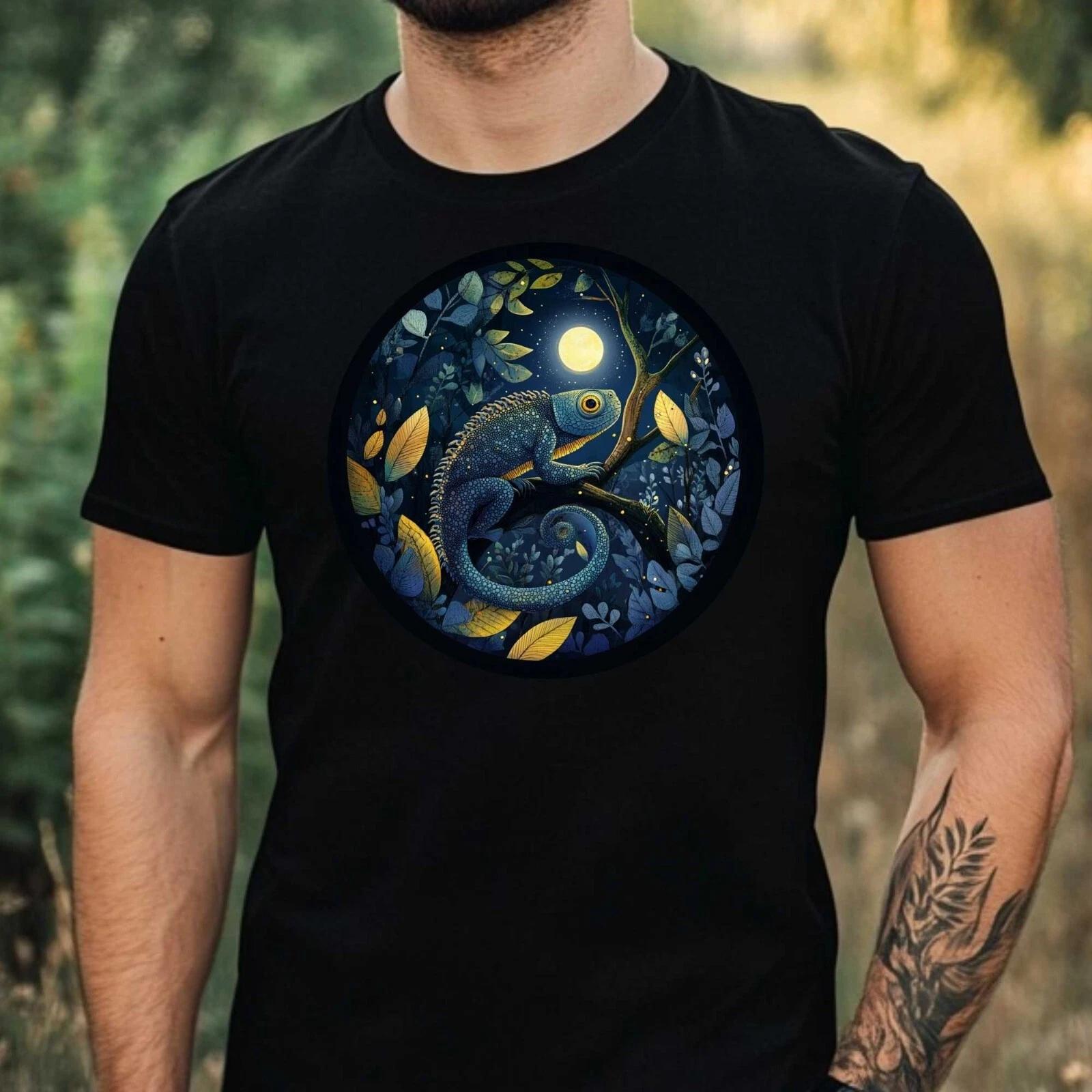 T-Shirt Herren Chamäleon im Mondlicht Motiv Baumwolle Größe XS bis 5XL XXXL
