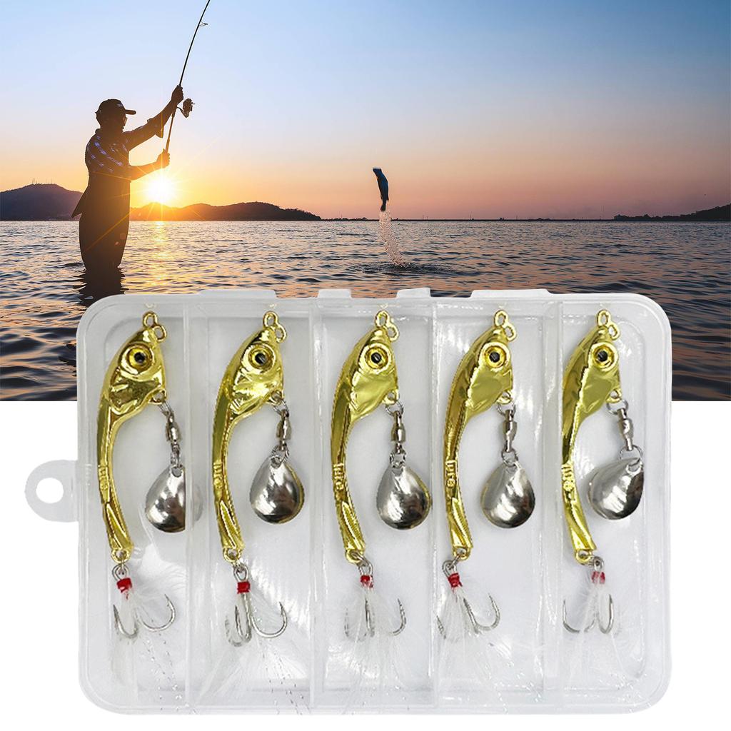 5Pcs Spoon Metal Hard Spinner Baits Fish Lures Spinner Swimbaits Colorful Sequins Lures Baits Treble Hook Fishhooks Set