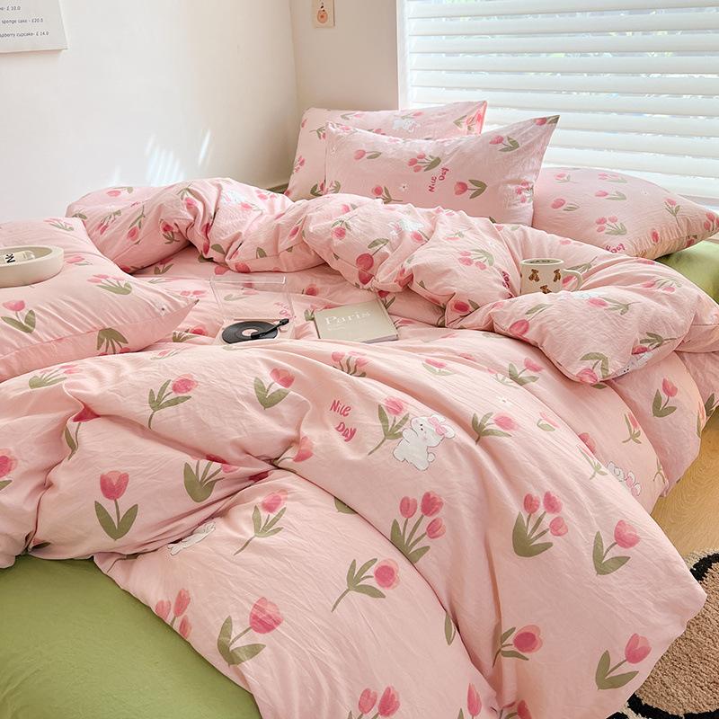 

Class A maternal and infant grade super soft washed cotton bed sheet 4pcs set bed hat quilt cover student dormitory single 150x200cm single quilt