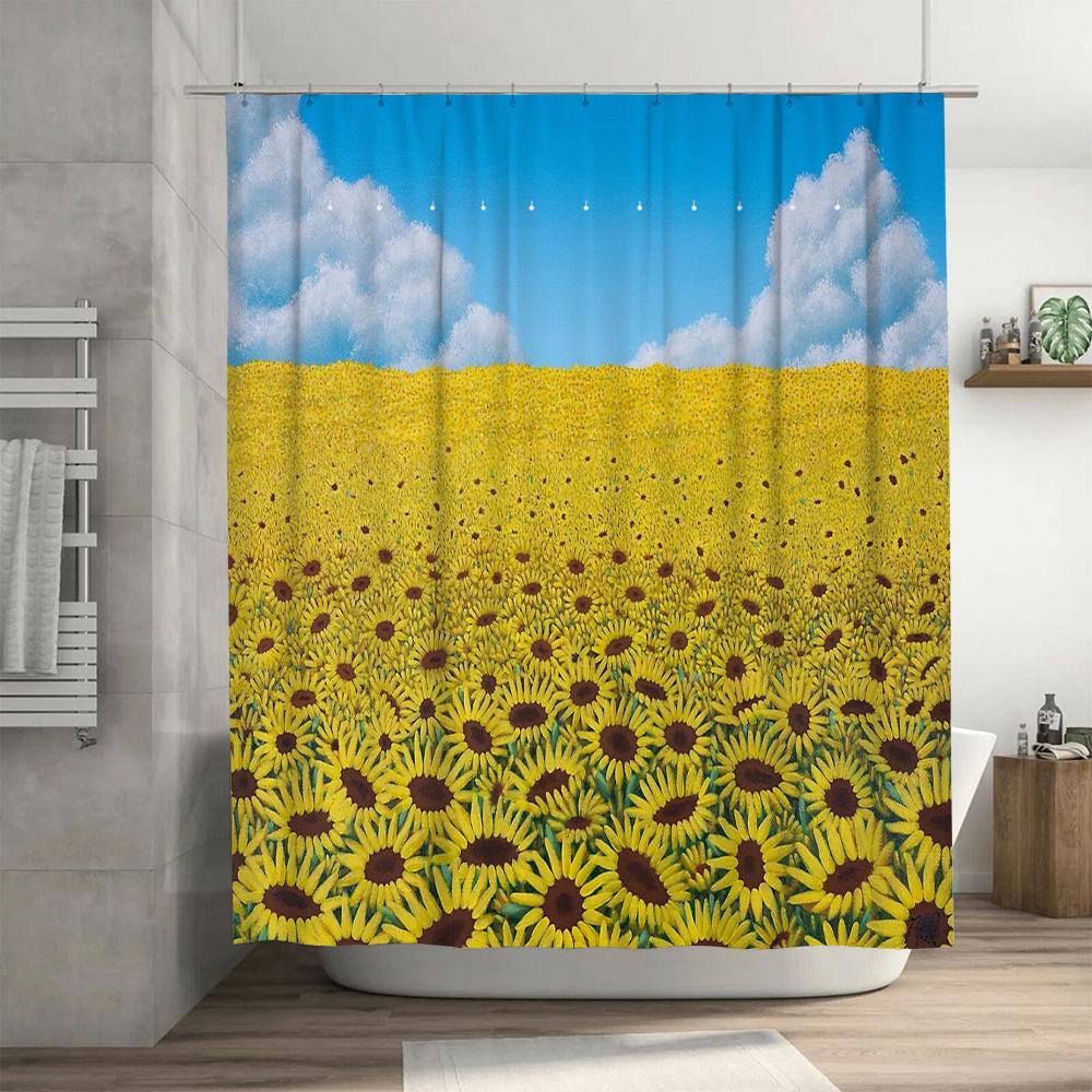 Sunflower Shower Curtain Floral Botanical Farmhouse Bathroom Decor Vintage Rustic Washable Fabric Set