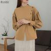 Women Casual Round Neck Loose Long Sleeve Solid Blouse