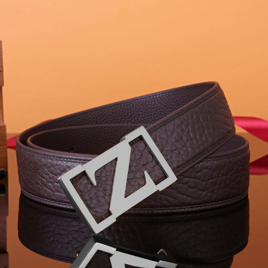 Men's Z Letter Business Casual Buffalo Leather Belt with Stainless Steel Buckle