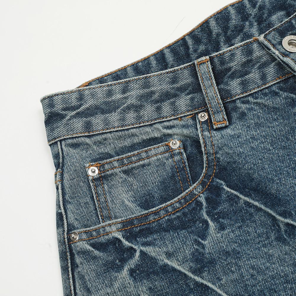 New Mens Jeans Japanese Streetwear Washed Distress Baggy Wide Leg Design Cargo Pants Summer Fashion Casual Knee Length Pants Man