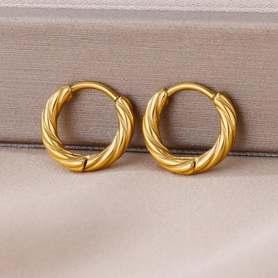 Vintage Gold Plated Twisted Hoop Earrings For Women Stainless Steel Round Earrings Hypoallergenic Jewelry Party Gift