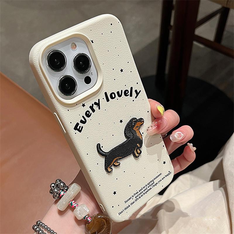 Cartoon Embroidered Dachshund Dog Suitable for IPhone17promax Apple 14 Mobile Phone Case 13 New 12 Full Package
