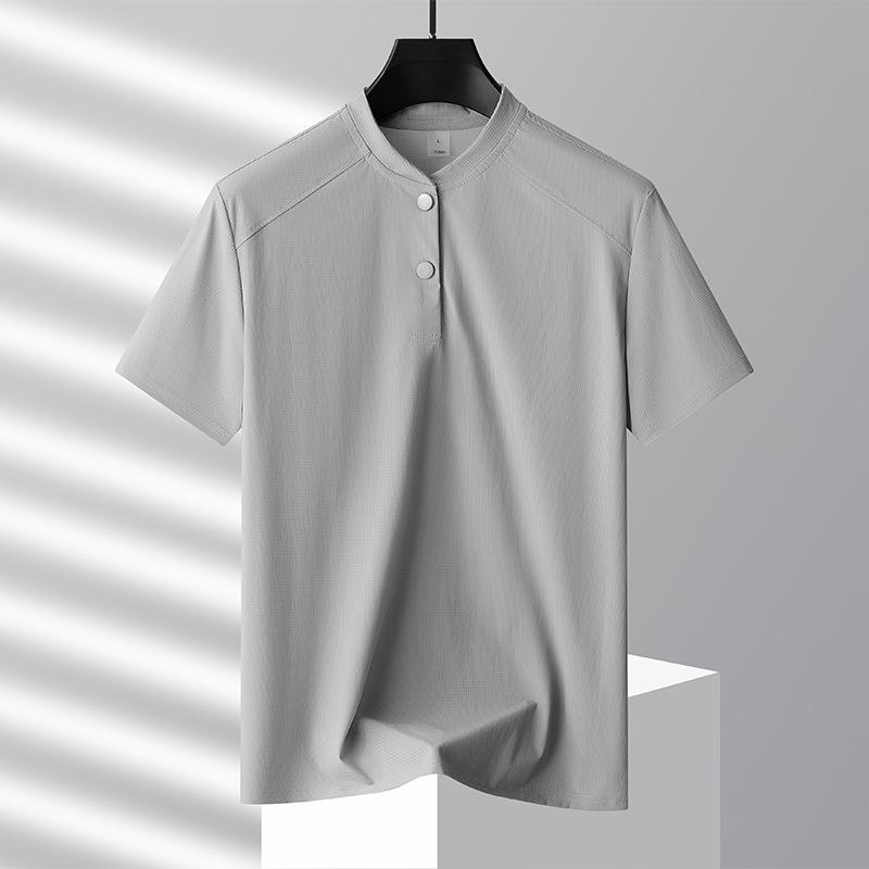 POLO Shirt Short Sleeved Men's Thin Stand Up Collar Quick Drying Loose T-shirt Ice Silk Breathable Upper Garment