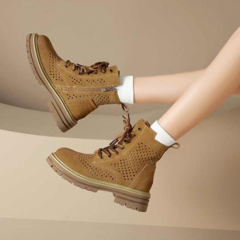 

Niche brown inner heightening lace-up Martin boots women s summer thin hollow outdoor sports mountaineering small short boots 34