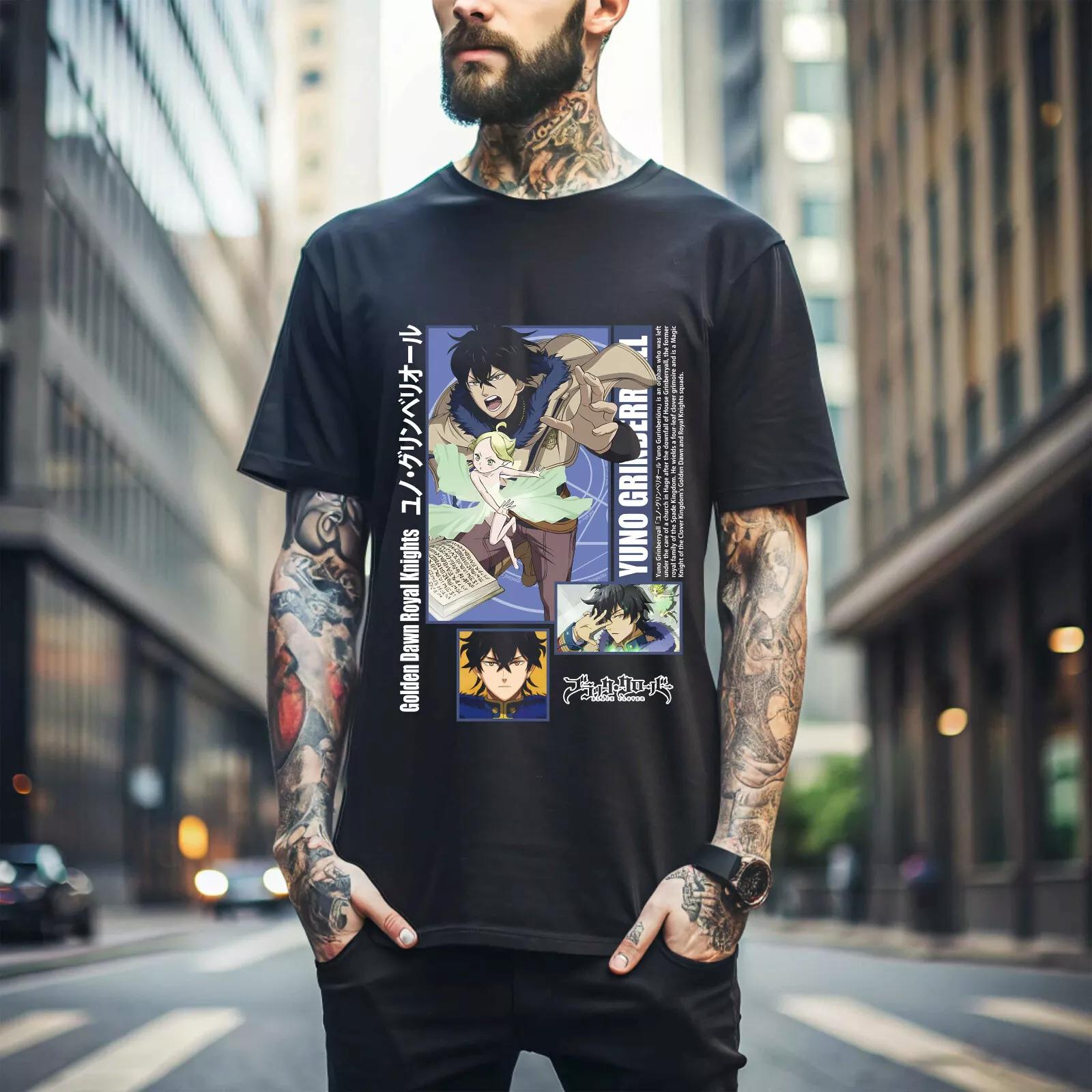 

100% cotton TOPS UNISEX TEES MENS WOMENS Asta Yuno T-shirt Black Clover Shirt Anime Manga Graphic Tee All Size 146 L чёрный