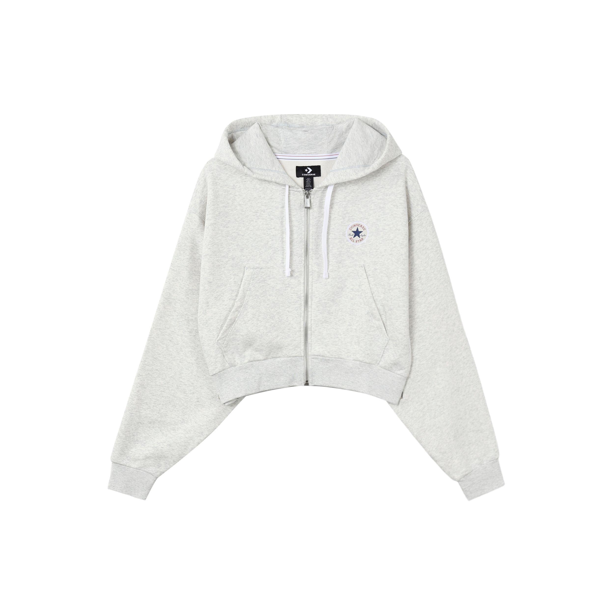 

Converse Logo Print Hooded Zip-Up Sweatshirt Women tops Light-Grey 10025888-A02
