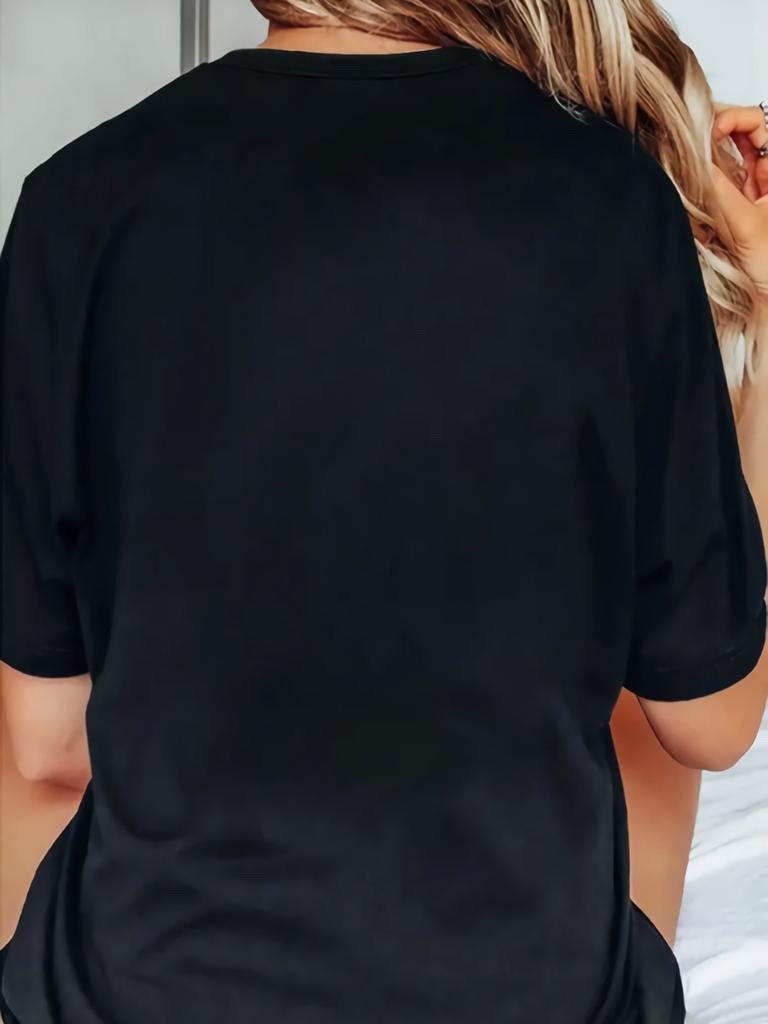 Casual Loose T Shirt Black Hand Sign Heart Print Graphic Tee Women Summer Fashion Top Daily Wear Street Style Outfit