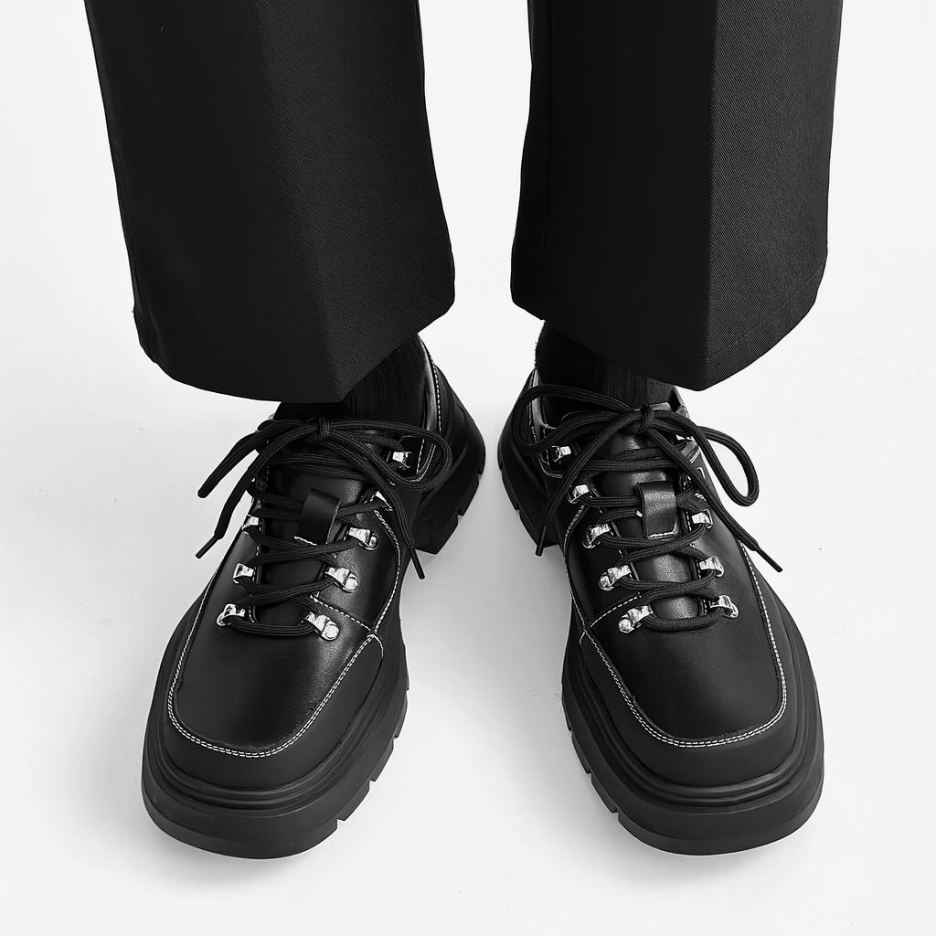 New Black Platform Business Shoes Men's Thick Soled Leather Shoes For Men British Style