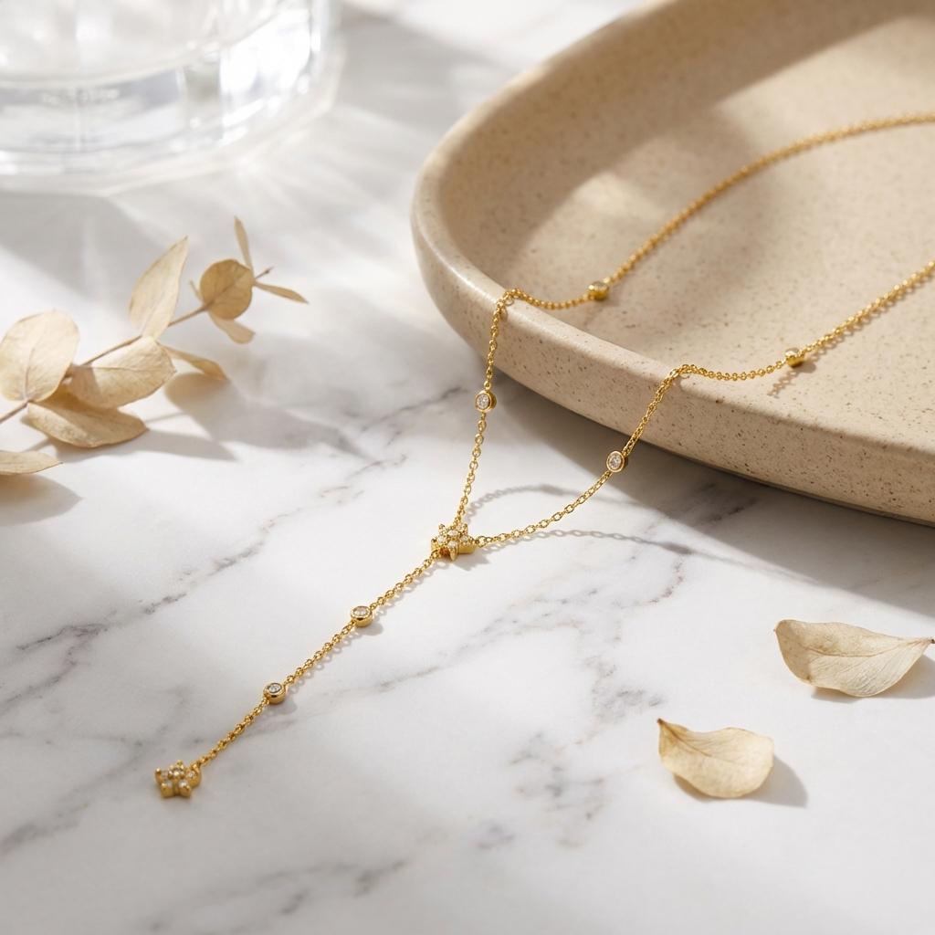 Stainless Steel Gold Color Zircon Flower Long Chain Drop Necklaces for Women Simple Metal Tassel Choker Party Aesthetics Jewelry