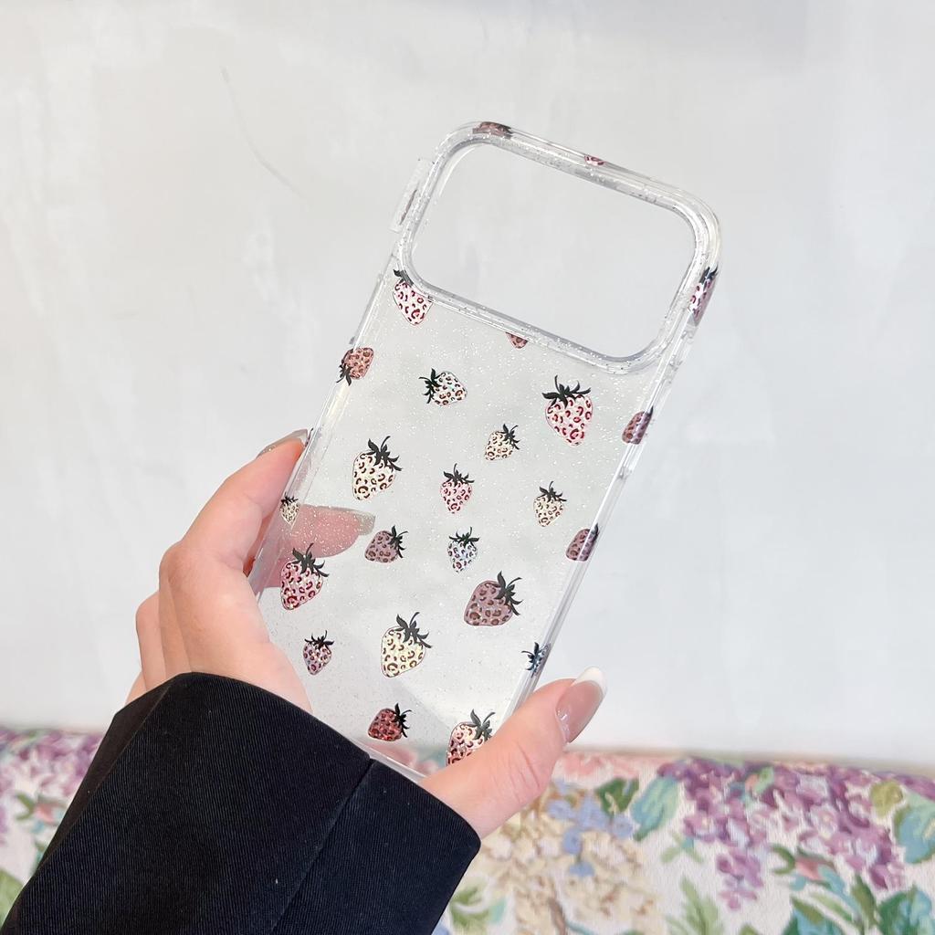Luanjin Strawberry Leopard Print Phone Case for iPhone 15 Pro Max/16 PM/17 Pro
