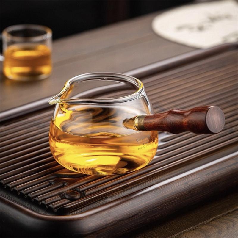 300ml Removable Side Wooden Handle High Borosilicate Glass Fair Cup Tea Dispenser Chahai Kung Fu Tea Set Accessories Teaware