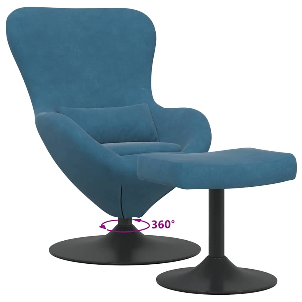 Egg Chair with Footstool Blue Velvet