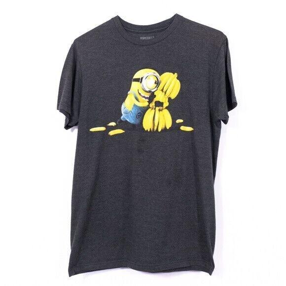 Despicable Me Minion Made Graphic T-Shirt Bananas Print Black Heather M 100% Cot XL